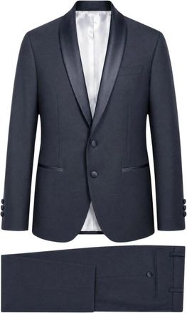 Paoloni Kostuum met sjaalkraag - Heren - Business pakken - Blauw - L - Tweed - Kostuums