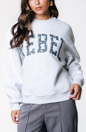 Colourful rebel Rebel Paisley Patch Dropped Shoulder Sweat in Light Grey Melange at Nordstrom, Size X-Small Eu