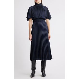 Julia Jordan Flutter Sleeve Pleated Midi Dress in Navy at Nordstrom Rack, Size 12