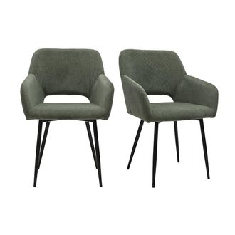 Miliboo Miliboo - Sillas De Terciopelo Verde Caqui Y Metal Negro (juego De 2) Laurette