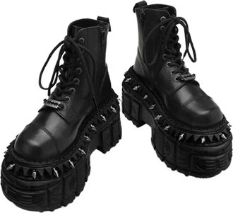 Generic Punk Autumn Winter Fashion Comfortable Punk Gothic Knee Length Boots With Metal Decoration Riveted High Heels Motorcycle Boot(Green,10.5US)