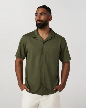 Vuori Clothing Short Sleeve Knit Oxford Camp Collar Button Down | Ocean Blue | Medium