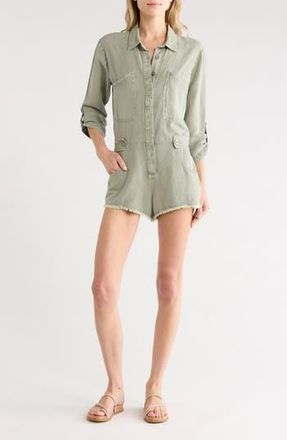 Young Fabulous & Broke River Long Sleeve Raw Edge Linen Blend Romper in Seagrass Pigment at Nordstrom Rack, Size X-Small