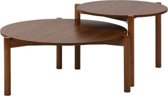 Sweeek Mesas de centro nido redondas con efecto madera, set de 2, nogal
