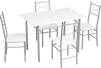 Woltu Juego de mesa industrial y 4 sillas, blanco + plateado - Woltu