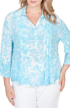 Ruby Rd. Print Collared Top in Aruba Blue Combo at Nordstrom Rack, Size 2 X
