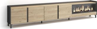 Skraut Home Skraut Home - Mueble Tv, Televisi&oacute;n, Muebles De Sal&oacute;n, Almacenaje, 315x35x61cm, Para Tv Hasta 80, Chimenea El&eacute;ctrica Xxl, Dise&ntilde;o Industrial, Estilo Mo
