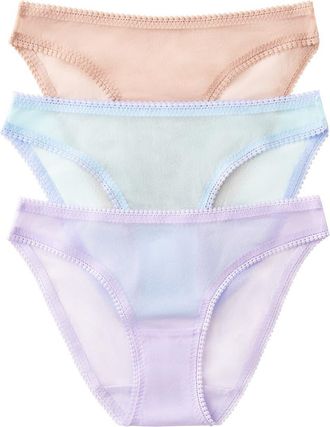 OnGossamer 3-Pack Sheer Mesh Bikinis in Champagne/seascape/light Lav at Nordstrom, Size Medium