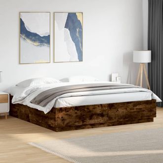 vidaXL Vidaxl - Estructura Cama Con Luces Led Madera Roble Ahumado 200x200 Cm