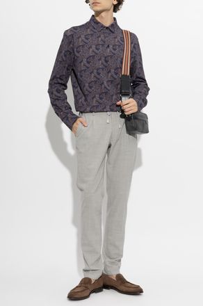 Etro Patterned Polo Shirt With Long Sleeves, Mens, Navy Blue