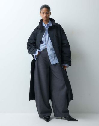 Arket cardigan in lana a collo alto a quadri marroni-Marrone