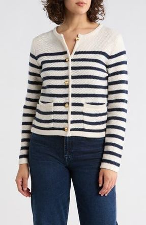 Caslon Stripe Sweater Jacket in Ivory- Navy Still Stripe at Nordstrom Rack, Size X-Small