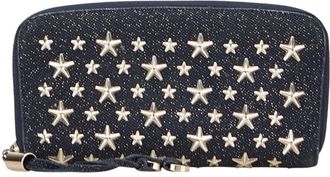 Jimmy Choo London Navy Canvas Leather Long Wallet (Bi-Fold) (Pre-Owned)