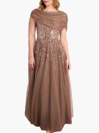 Needle & Thread Moonlight Sequin Draped Gown in Cocoa/tawny at Nordstrom, Size 14