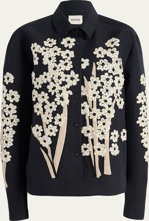 Khaite Argo Button-Down Foral Applique Top