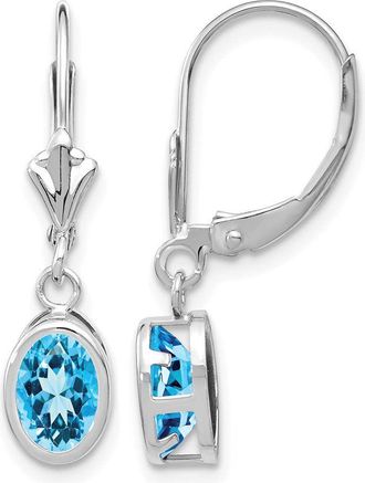 Diamond2Deal 14k White Gold 7x5mm Oval Blue Topaz Drop Dangle Earrings