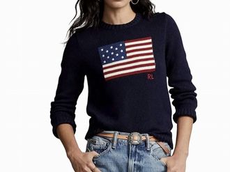 Polo Ralph Lauren American Flag Cotton Crewneck Sweater In Multicolor