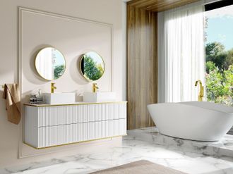 Vente-Unique Mobile sotto lavabo sospeso scanalato profilo dorato 4 cassetti 150 cm Bianco - KELIZA
