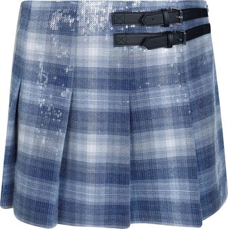 Pinko Gongora Skirt Check Full Sequin Buckle Mini Skirt