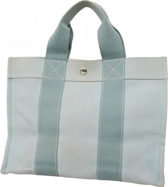 Herm&egrave;s Light Blue Canvas Tote Bag (Pre-Owned)