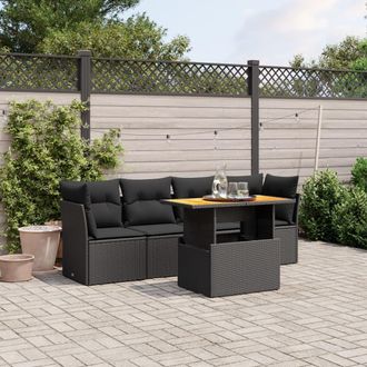 vidaXL Vidaxl - Set De Muebles De Jard&iacute;n 5 Pzas Y Cojines Rat&aacute;n Sint&eacute;tico Negro