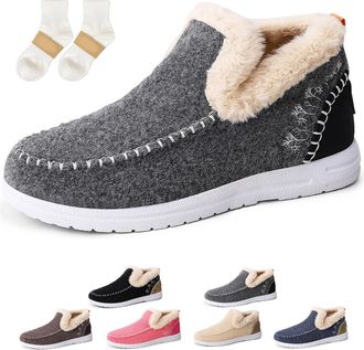 Generic Orthopedic Fleece Slip-On Boots, Womens Outdoor Cozy Warm Plush Fleece Lined Anti-Slip Winter Flat Shoes Arch Support Boots (Grey,7.5)