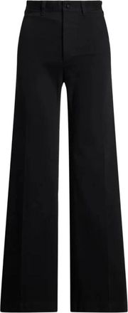 Polo Ralph Lauren Full Length Flat Front Broeken - Dames - Wijde Broeken - Zwart - L - Katoen - Broeken