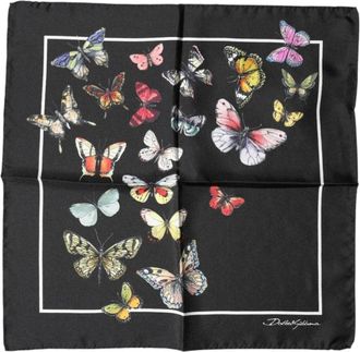 Dolce & Gabbana Vierkante zakdoek sjaal met vlinderprint - Dames - Zijden sjaals - Zwart - ONE Size - Accessoires