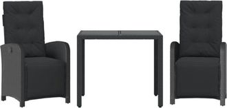 vidaXL 3 Piece Bistro Set with Cushions Black Poly Rattan vidaXL