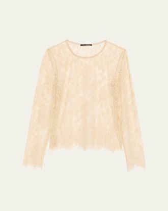 Kobi Halperin Fallon Scalloped Eyelash-Fringe Lace Blouse