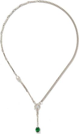 LADY GREY Aria Freshwater Pearl & Cubic Zirconia Toggle Necklace in Silver/Green at Nordstrom