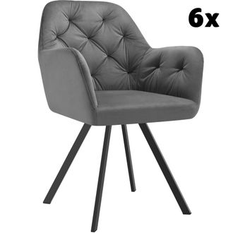 TecTake 6 sillas de comedor 360&ordm; con reposabrazos y de terciopelo, antracita