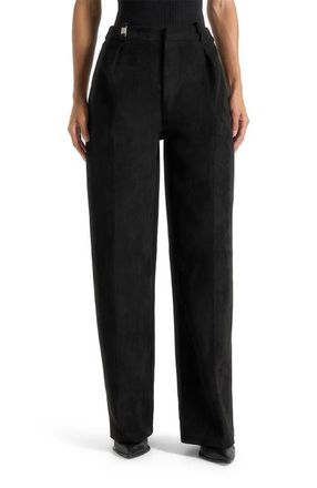 Mani&egrave;re De Voir Solene Suede Wide Leg Pleated Trousers in Black at Nordstrom, Size 10
