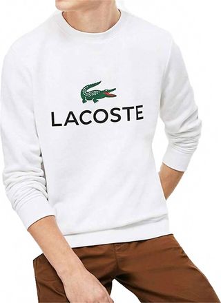 Lacoste Mens Long Sleeve Graphic Croc Brushed Fleece Jersey Sweatshirt In White