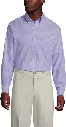 Lands End Traditional Fit Solid No Iron Supima Pinpoint Buttondown Collar Dress Shirt in Washed Amethyst Stripe at Nordstrom, Size 16.5 - 34