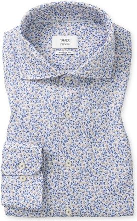 Eterna Modern Fit Floral Cotton Twill Dress Shirt in White/Print Brown Blue at Nordstrom, Size 16.5 - L