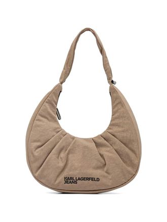 Karl Lagerfeld Crescent-Shaped Handbag with Padded Texture and Embossed Logo
