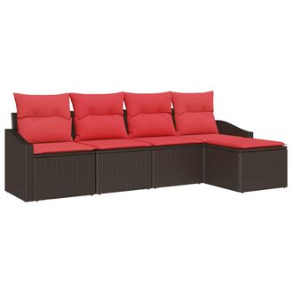 vidaXL Juego De Sof&aacute; 5 Uds. Marr&oacute;n Rat&aacute;n Sint&eacute;tico Vidaxl