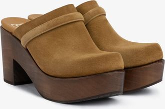 Pedro Garcia Midi heel clog in brown suede | Della | Fall winter 25 | PEDRO GARCIA