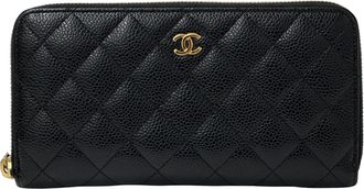 Chanel Matelasse Black Grained Calfskin Long Wallet (Bi-Fold) (Pre-Owned)