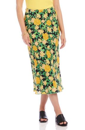 Karen Kane Floral Print Bias Cut Midi Skirt in Yellow Floral at Nordstrom, Size X-Small
