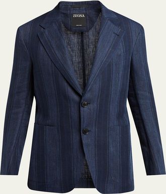 Ermenegildo Zegna Mens Oasi Lino Multi-Stripe Sport Coat