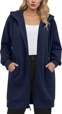 Generic Zip Up Hoodies for Women UK Casual Drawstring Oversized Jackets Ladies Basic Plain Long Sleeve Hooded Sweatshirts with Pocket Fall Winter Dropped Shou