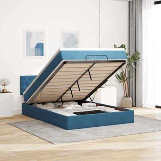 vidaXL Vidaxl - Estructura De Cama Otomana Con Colch&oacute;n Terciopelo Azul Oscuro