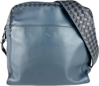 Bottega Veneta Black Dark Blue Leather Shoulder Bag (Pre-Owned)