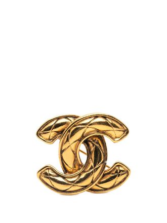 Chanel 1970-1980 Gold Plated CC Quilted Brooch costume brooch - Goud