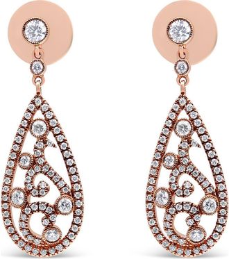 House of Brilliance 18K Rose Gold 1 1/4 Cttw Diamond Teardrop Shaped Drop Earring in Pink at Nordstrom