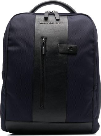 Piquadro two-tone logo-patch backpack - men - Fabric/Calf Leather - OS - Blue