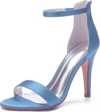 Generic Satin Heels Women Wedding Bridal Shoes Open Toe Stiletto High Heels Womens Heeled Sandals for Prom, Party, Daily 10.5Cm,Sky Blue,10 UK