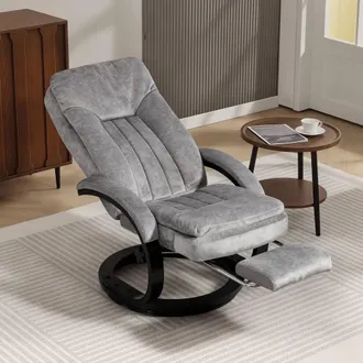 HOMCOM Manual Recliner Armchair with Footrest, Wooden Base, Grey